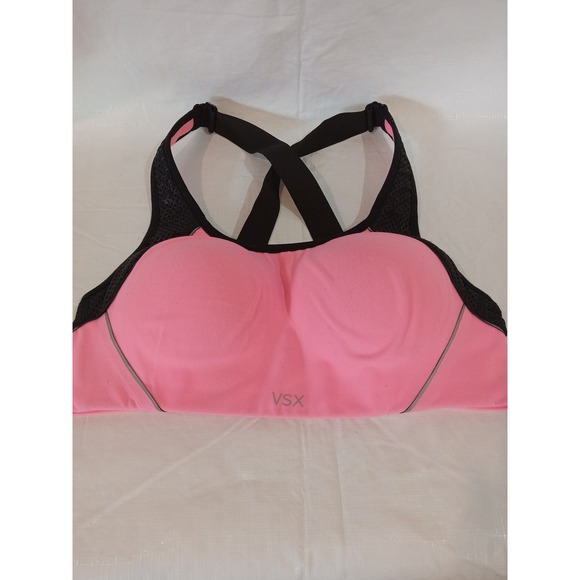 Victoria's Secret VSX Sport Knockout Pink Black Crossback Sports Bra 32B - Picture 1 of 6